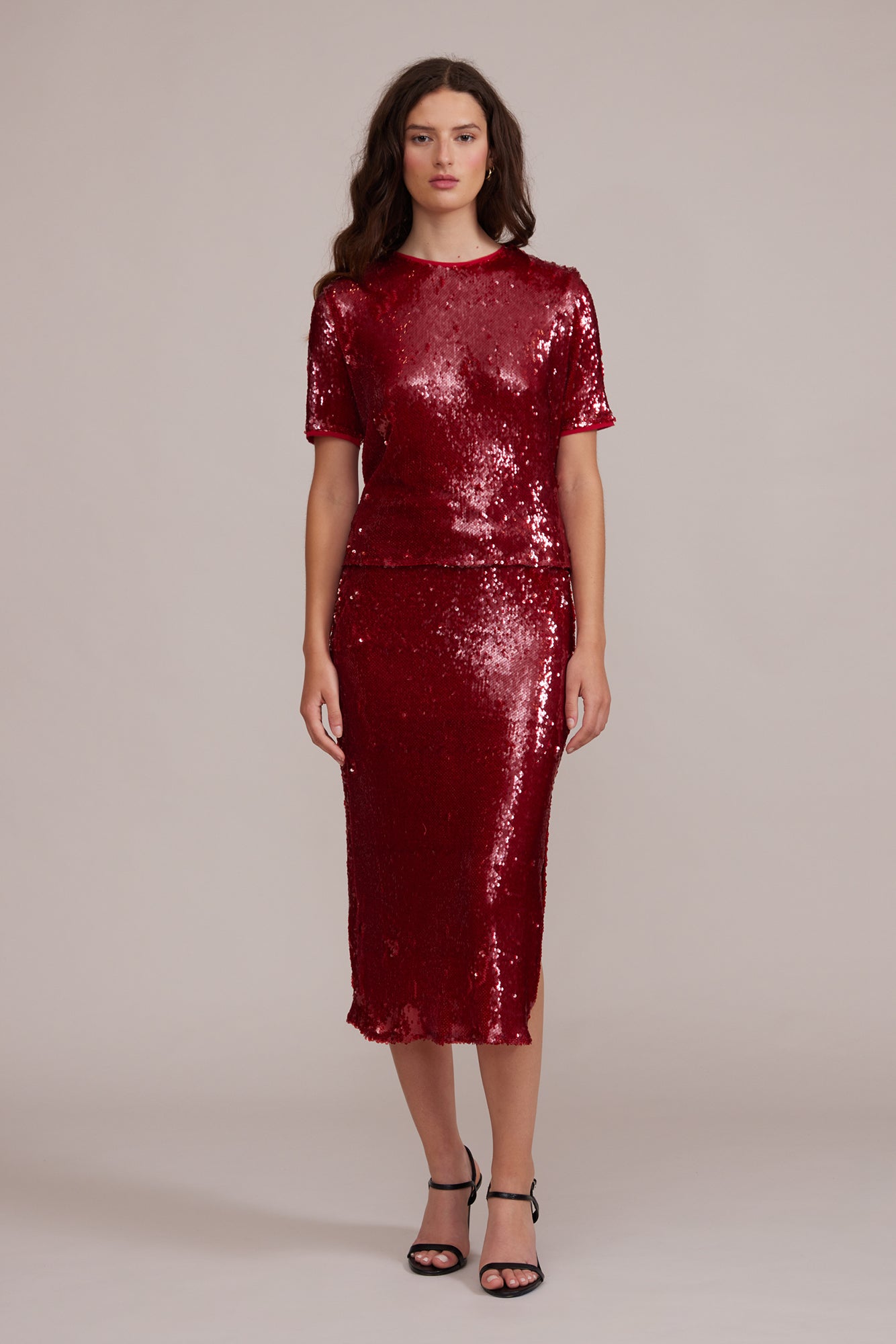 Molly Sequined Skirt - Deep Red