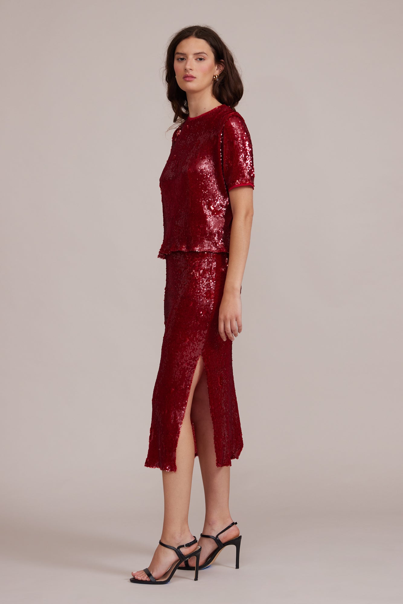 Lucy Paris- Molly Sequined Skirt - Deep Red