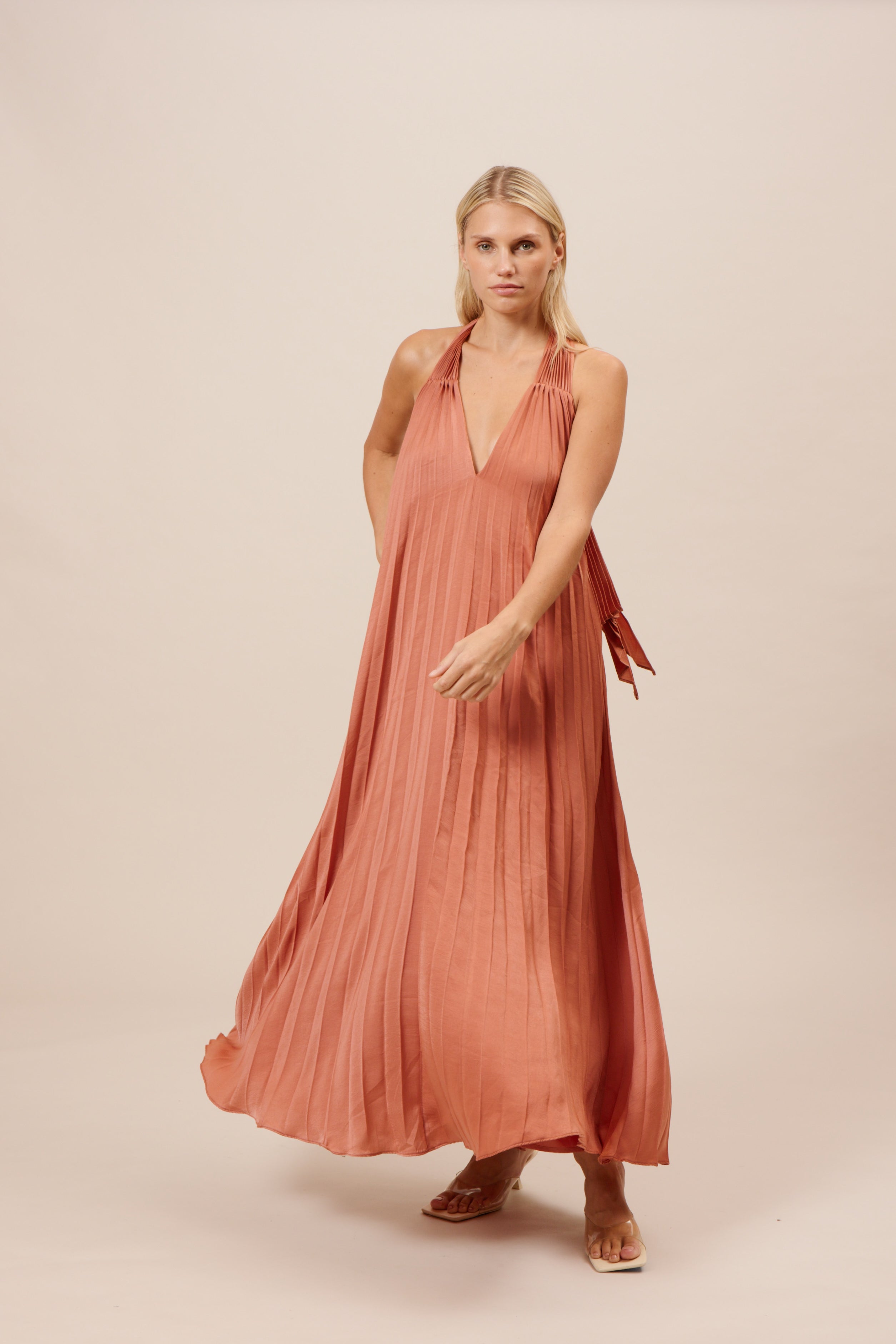 Blyth Pleated Dress - Rust