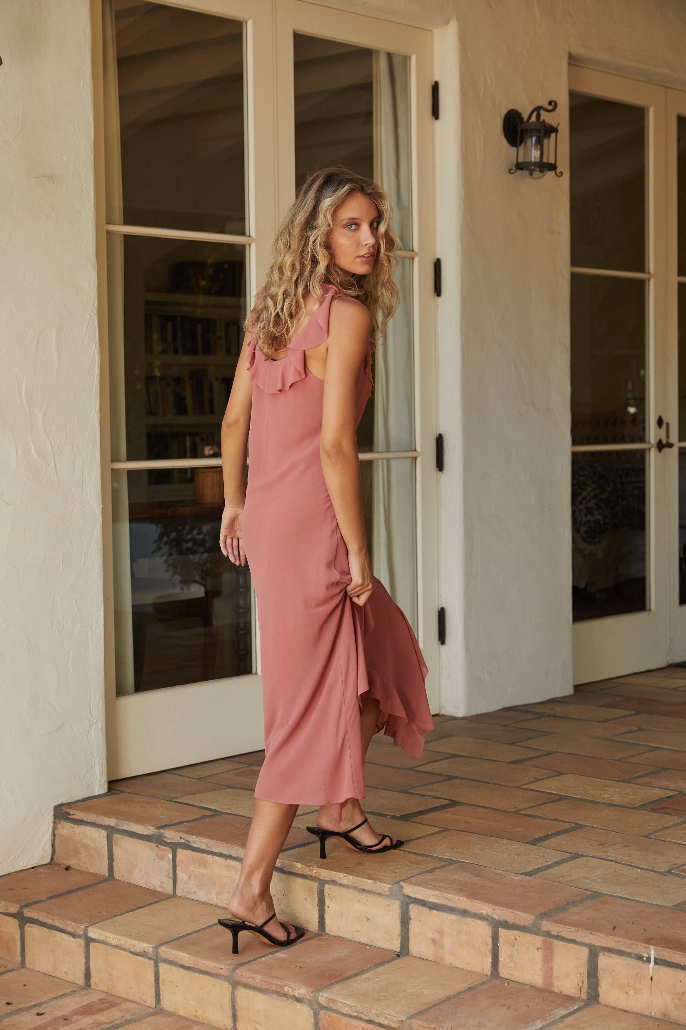 Leilina Ruffle Dress - Dusty Rose