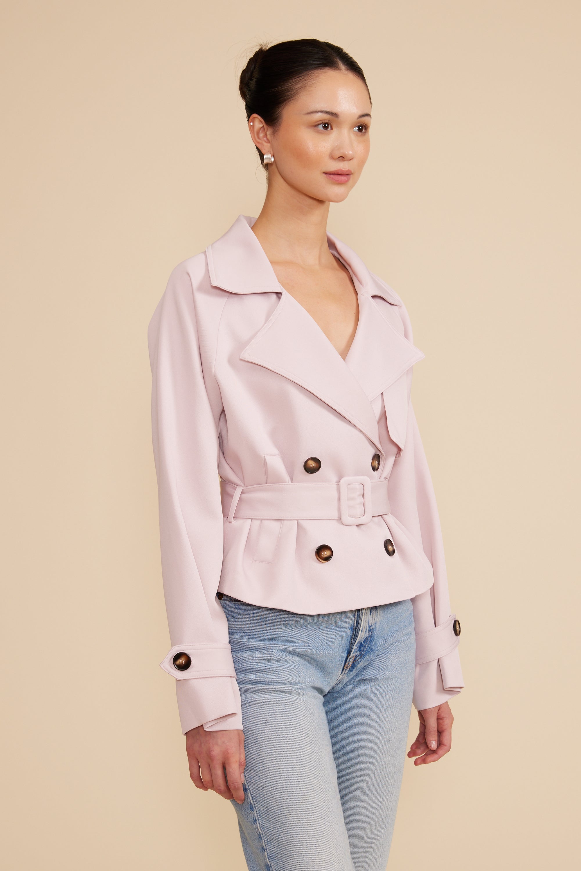 Estelle Cropped Trench - Light Pink