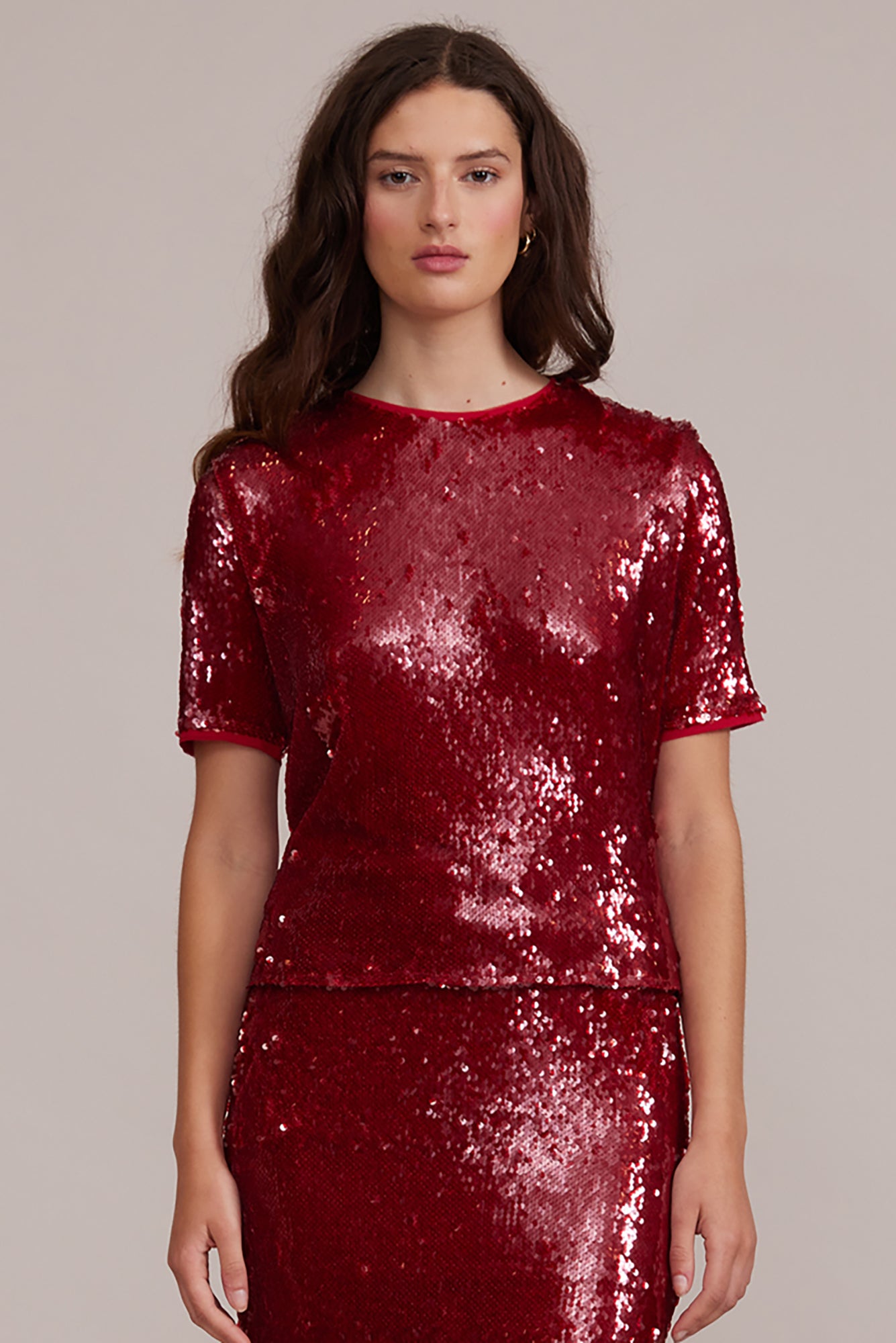 Cherry Sequined Top - Deep Red